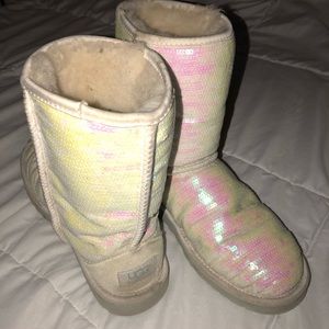 Iridescent white sequence UGGs